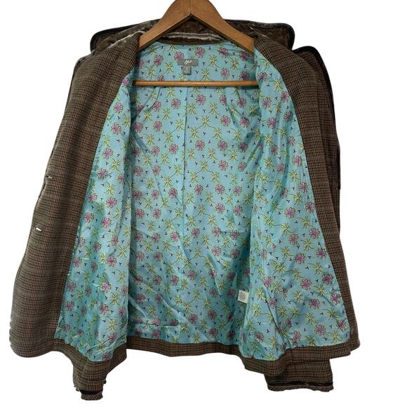 J. Jill Tweed Houndstooth Velvet Trim Brown Preppy Academia Blazer Jacket Sz 10 - Picture 4 of 16